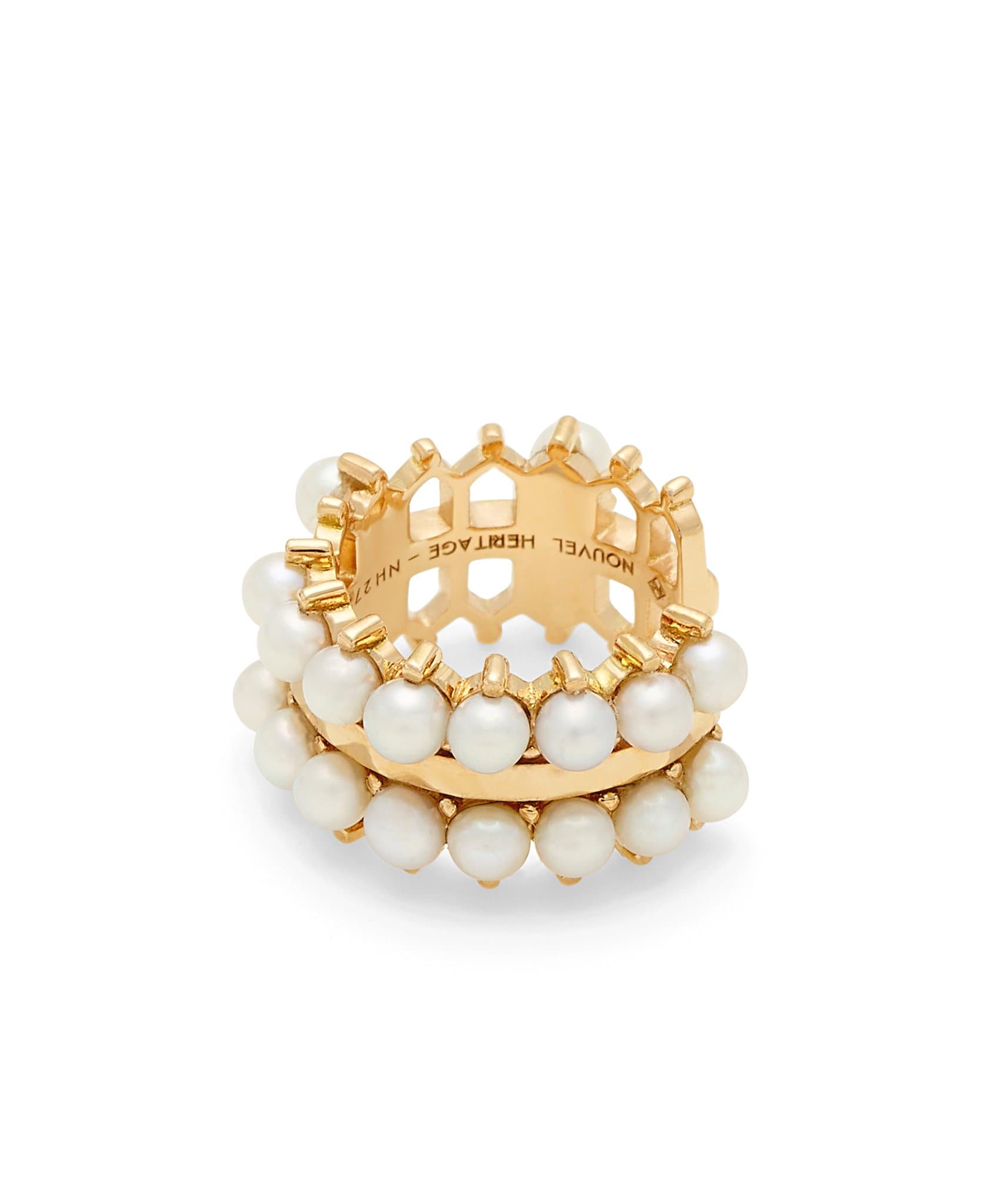 Double Pearl Ear Cuff: Discover Luxury Fine Jewelry | Nouvel Heritage || Yellow Gold